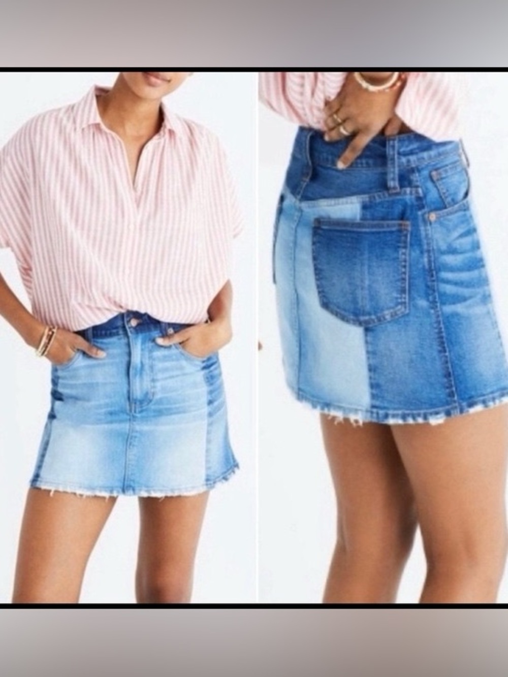 Madewell Two-Tone Blue Patchwork Denim Mini Skirt